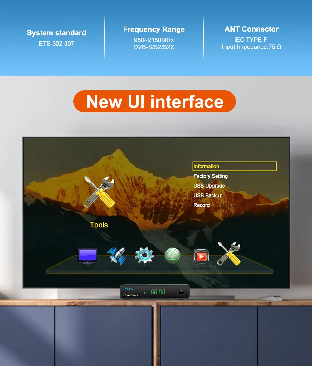 GTmedia V7 S5X поддержка DVB-S/S2/S2X 1080P H.265 AVS + однокабельная система USB Wi-Fi модем BISS автоматически изменяющийся Full PowerVu Декодер каналов кабельного телевидения