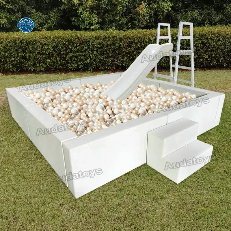 Commercial Indoor Outdoor Kids Party Big Soft Play Square White Ball Pit With Slide