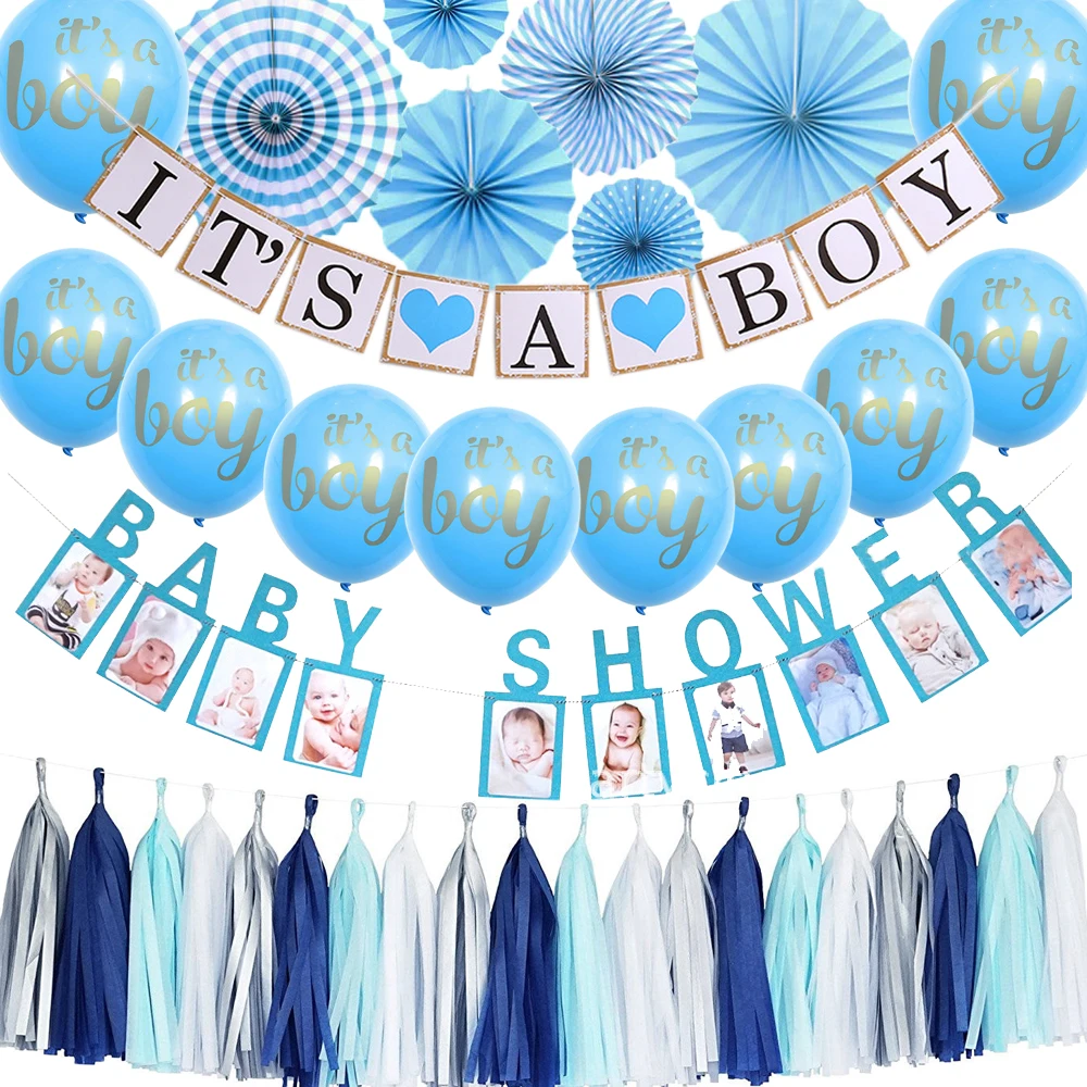 Vrise это мальчик бумажный баннер детский душ фото реквизит воздушный шар Baby Shower вечеринки сувениры