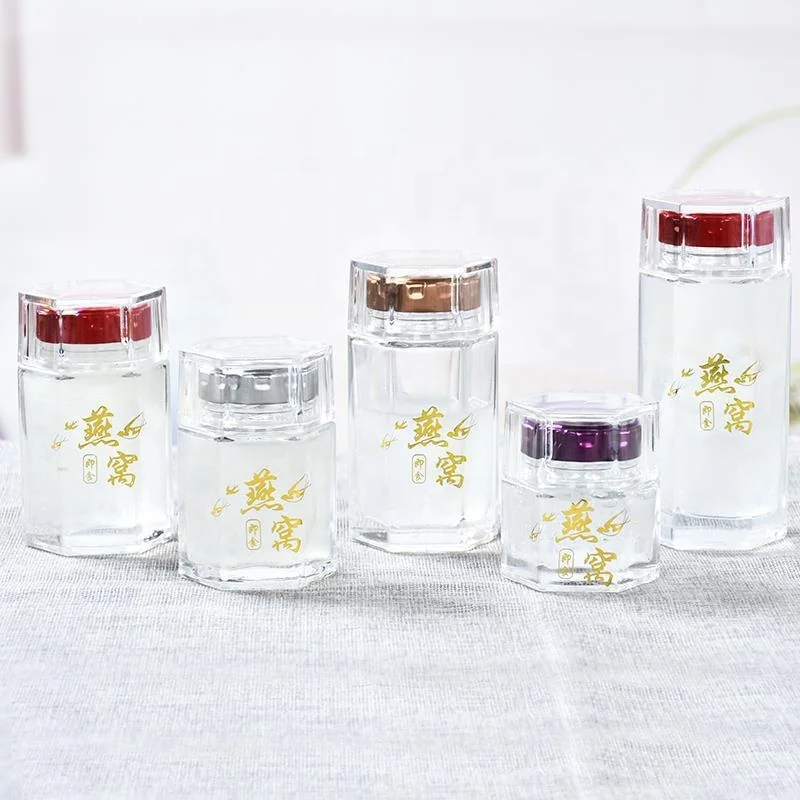 Glass hexagon storage container 80ml 120ml 150ml 180ml 300ml 360ml jam jar glass bottle hexagonal honey glass jar with lid