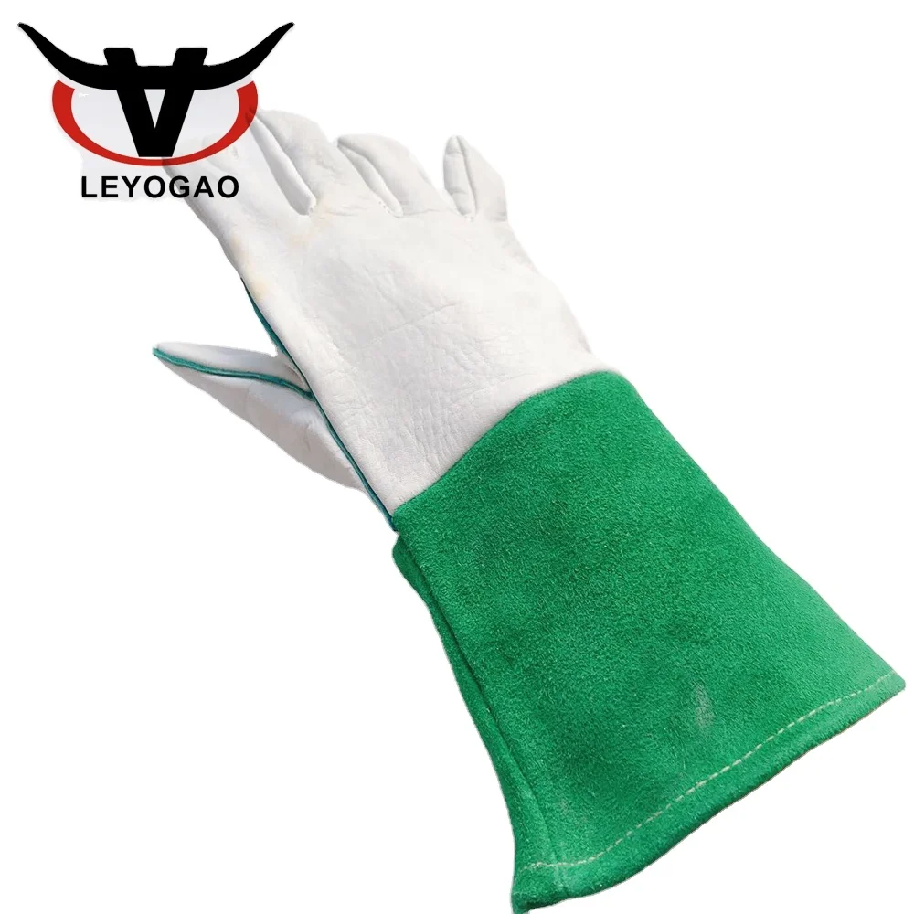 Custom made long cuff cow grain  leather safe tig mig welding work gloves