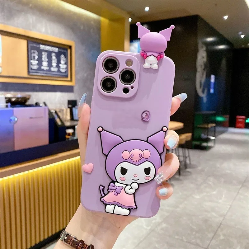Linda In Stock Cartoon Purple Black Pattern  Mobile Phone Case Cute 3d Skin Soft Protective Cover For Iphone 6 7 8 Plus