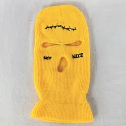 Wholesale Custom Quality Designer  Knitted Embroidery Full Face Cover 3 Hole Balaclava Ski Mask Winter Beanie Hat For Men Women