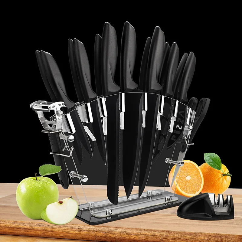 Professional Stainless Steel Kitchen Knives 17pcs/7pcs Black Kitchen Knife Set Chef Knife Set With Acrylic Stand