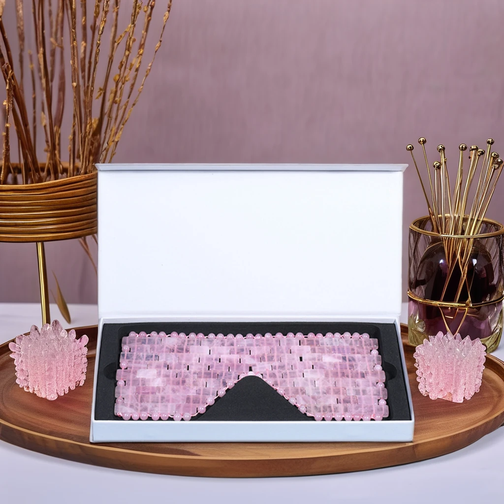 Natural Crystal Rose Quartz Eye Jade Eye Mask Cooling Anti-Aging Facial Massager Pink Gemstone Eye Patch For  Sleep Relation