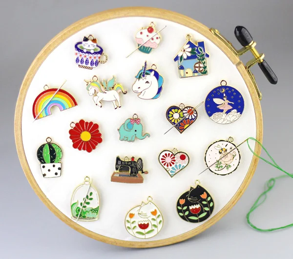 Cross stitch magnetic needle minder Enamel  Pin Holder