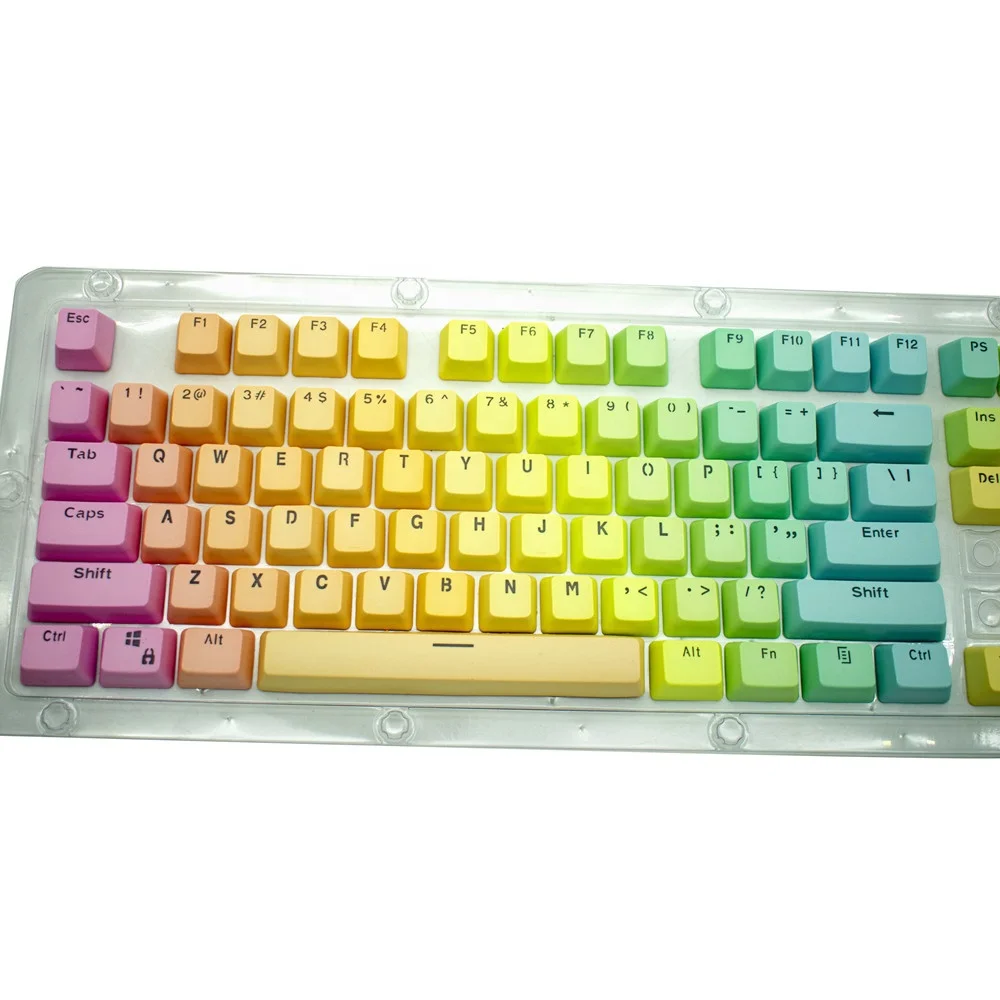 Набор радужных колпачков для клавиатуры Double Shot 104 окрашенных PBT Shine Through OEM Profile подходит механических переключателей