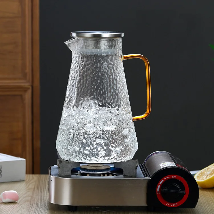 WONDER Clear Borosilicate Thickened Hammer Pattern Cool Kettle Glass Water Jug Water Pouring Jug 1.6L Water Pitcher with Lid