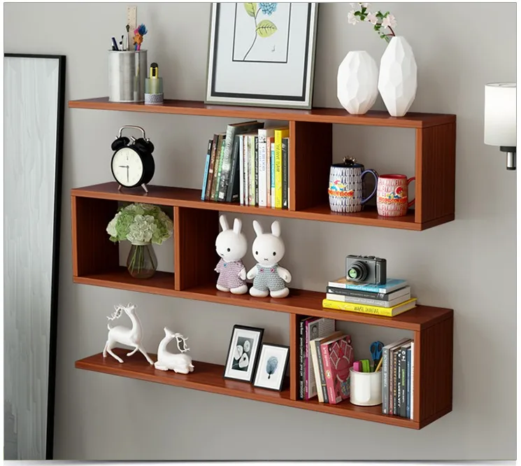 Wholesale Custom Wall Decor Living Room Furniture Metal &Amp; Wood Two Tiered Triangle Wall Shelf Decorations