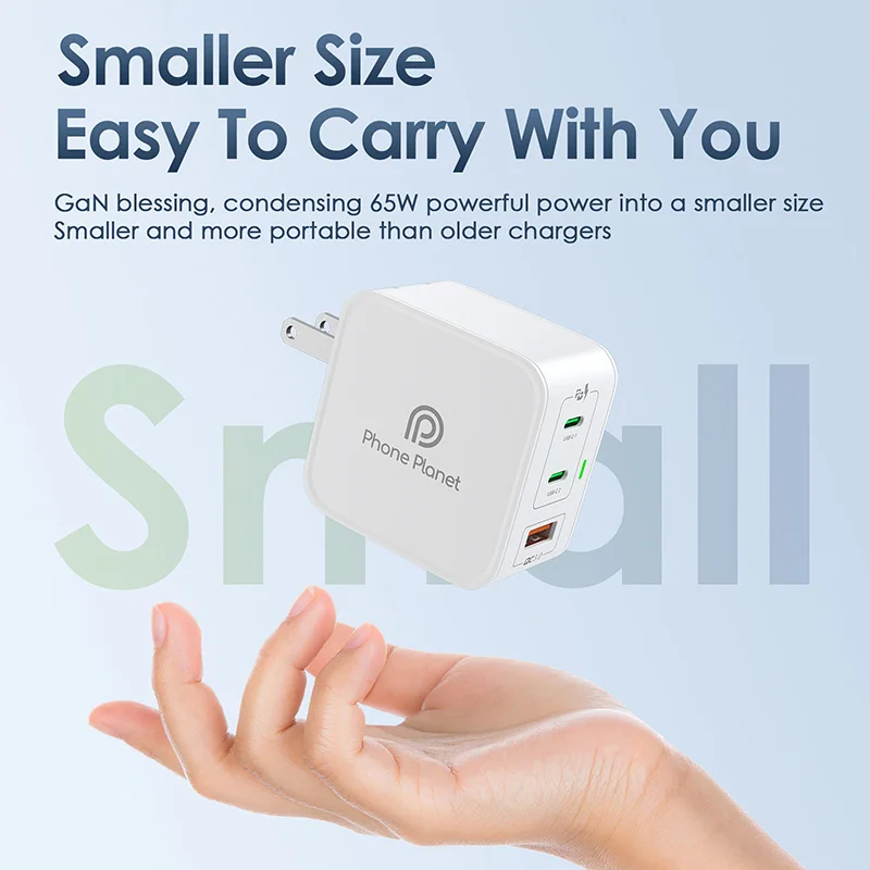 Phone Planet US UK EU AU KS Plug GaN 65W PD USB C Wall Charger For one plus Oppo Macbook pro