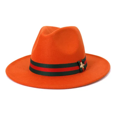 Wholesale Polyester Cotton Vegan Material Fedora Hats For Women Men Party Music Festival Fashion With Bee Decoration Hat Band
