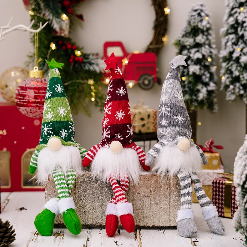 Christmas Tree LED Hanging Plush Faceless Gnomes Doll Decor Long Leg Doll  Ornament Home Xmas Party Snowflake Pendant Decoration