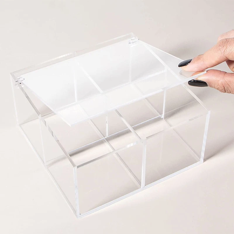 Factory custom acrylic jewelry box with 4 compartments, clear acrylic plexiglass boxes with lids,transparent acrylic storage box
