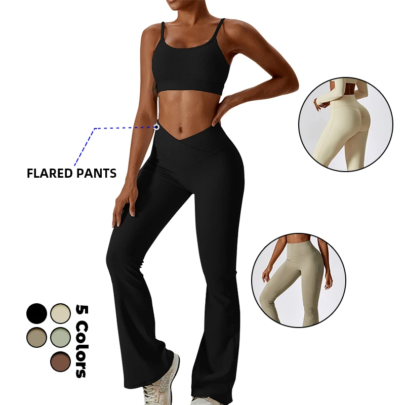 Yoke  Super soft scrunch butt wide leg leggings ropa de mujer high waisted compression flare sweat pants women wholesale