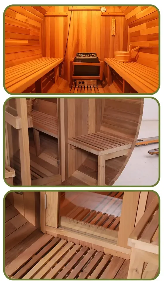 Custom Hemlock Red Cedar Wooden Outdoor Steam Barrel Sauna Room with Harvia Stove Heaters
