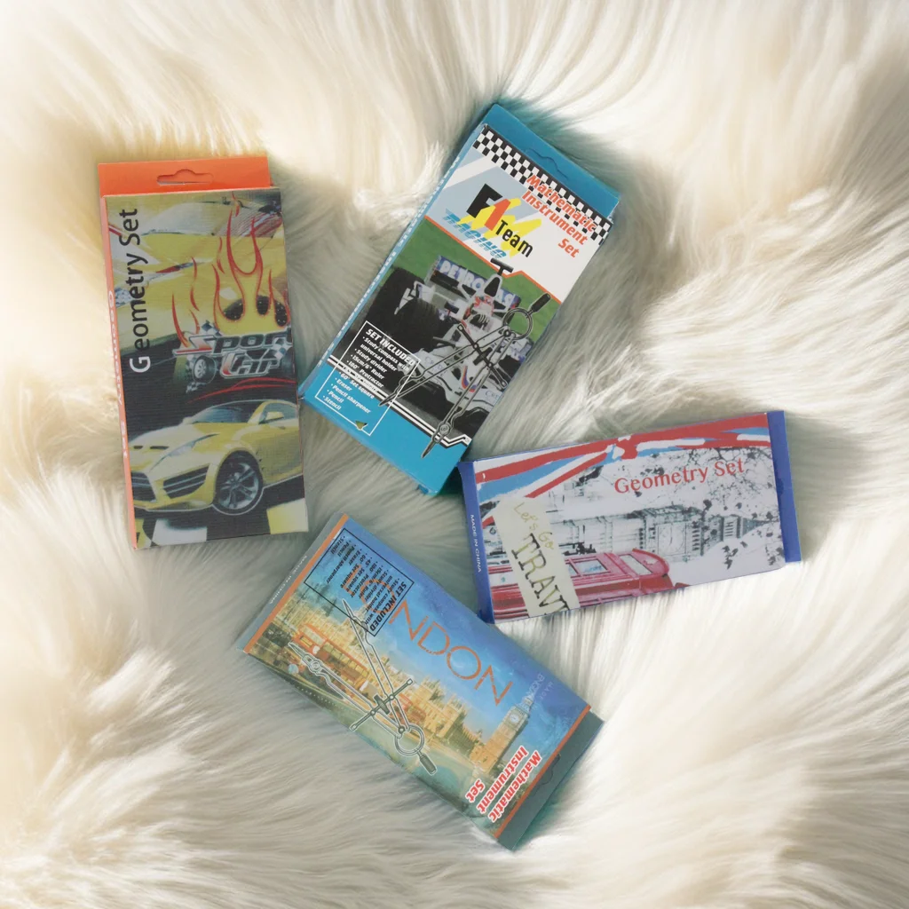 Tin Mathematical Set/Four Design Geometry Box/12Pcs Math Set/Student Geometry Set