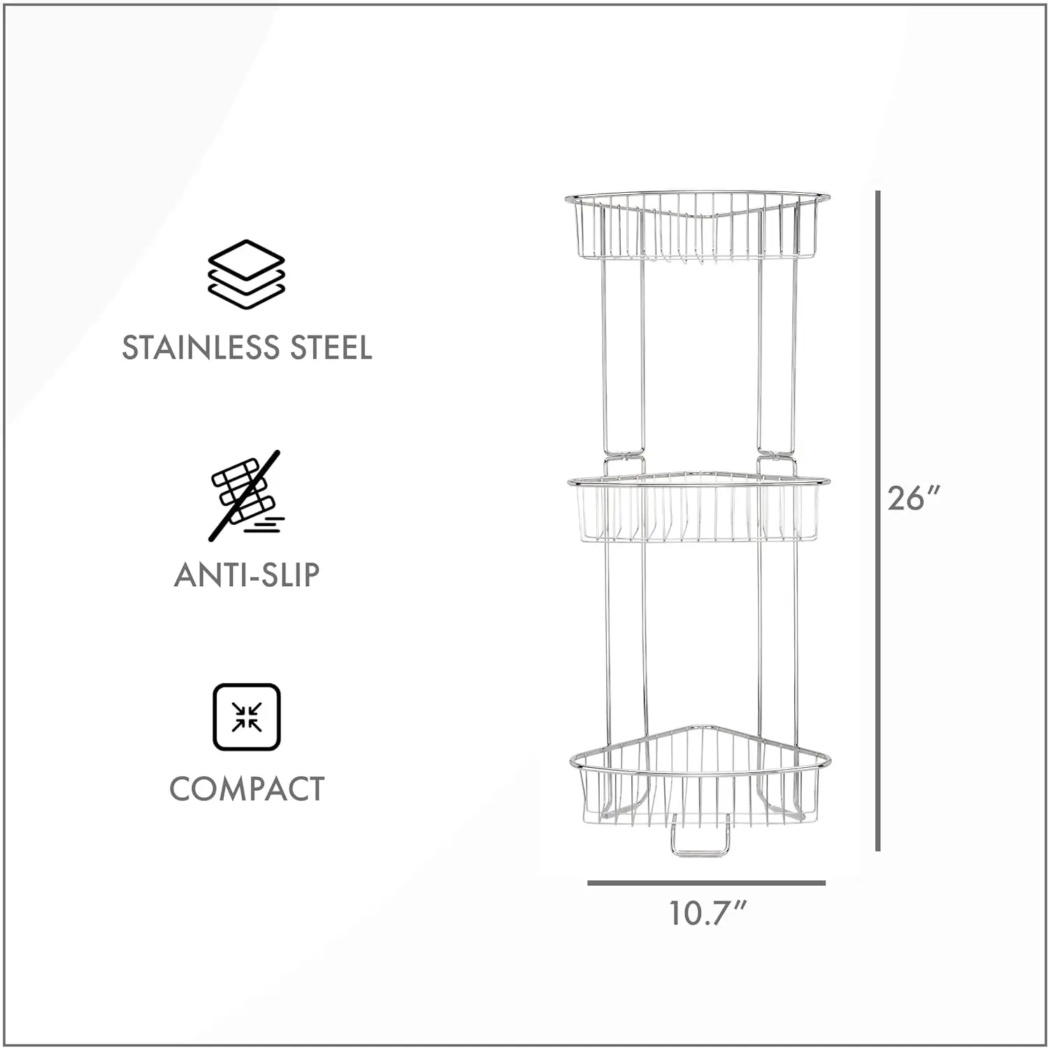 Stainless Steel Floor Shower Caddy Corner Caddy Shelf for Bathroom and Shower Storage Rust-Proof Shower Caddy
