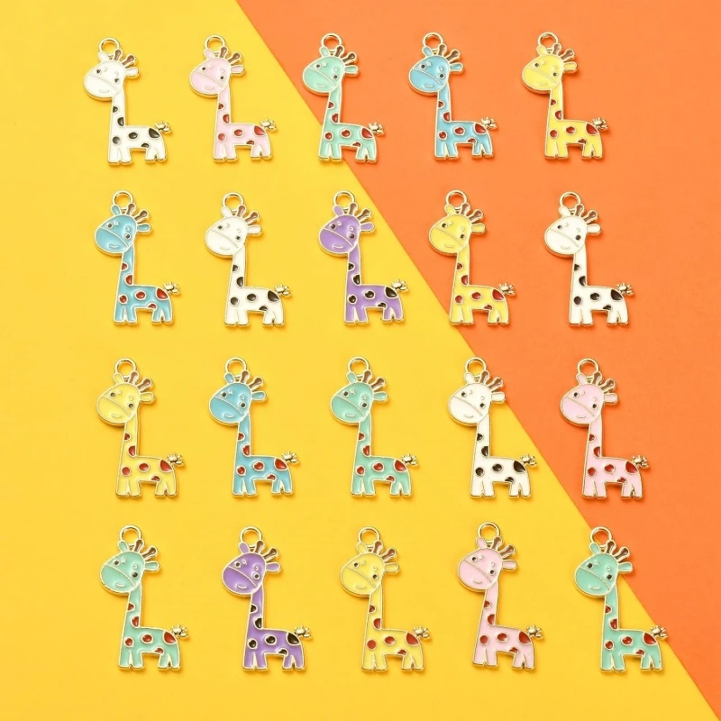 Enamel African Safari Cartoon Animal Charm Giraffe Charms for Jewelry Making Bracelet DIY Craft