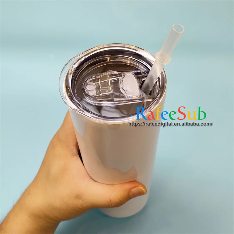 USA Warehouse Stock 20 oz 20oz Skinny Straight Flat Edge Bottom Stainless Steel Blank Sublimation Tumbler Cup with Plastic Straw
