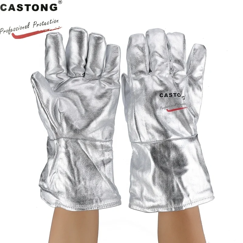 Stock Item 1000 Degree Radiant Heat Glossy Aluminum Color Heat Protective Aluminized Safety Work Gloves