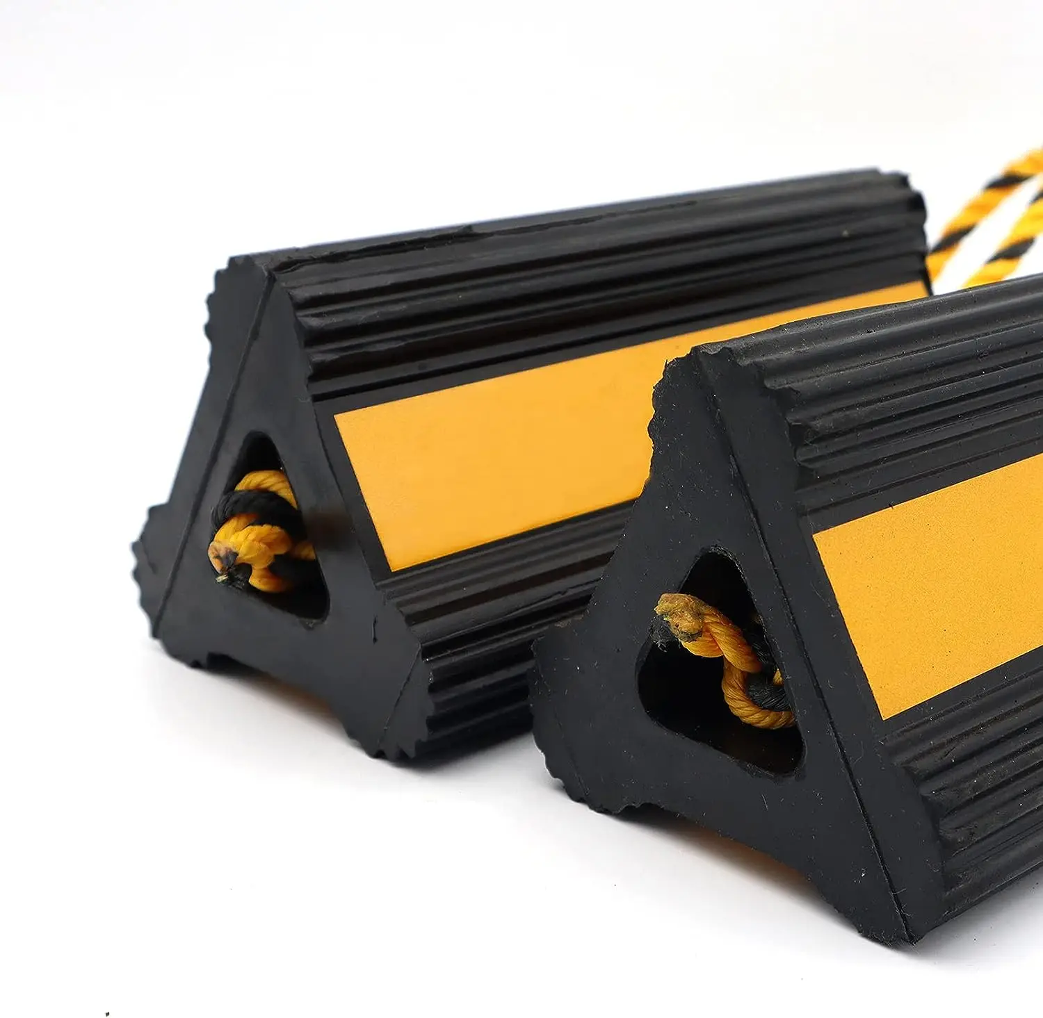 Heavy Duty Rubber Wheel Stopper Portable Aircraft Wheel Chocks  with Yellow reflective strips for Travel Trailers, Cars