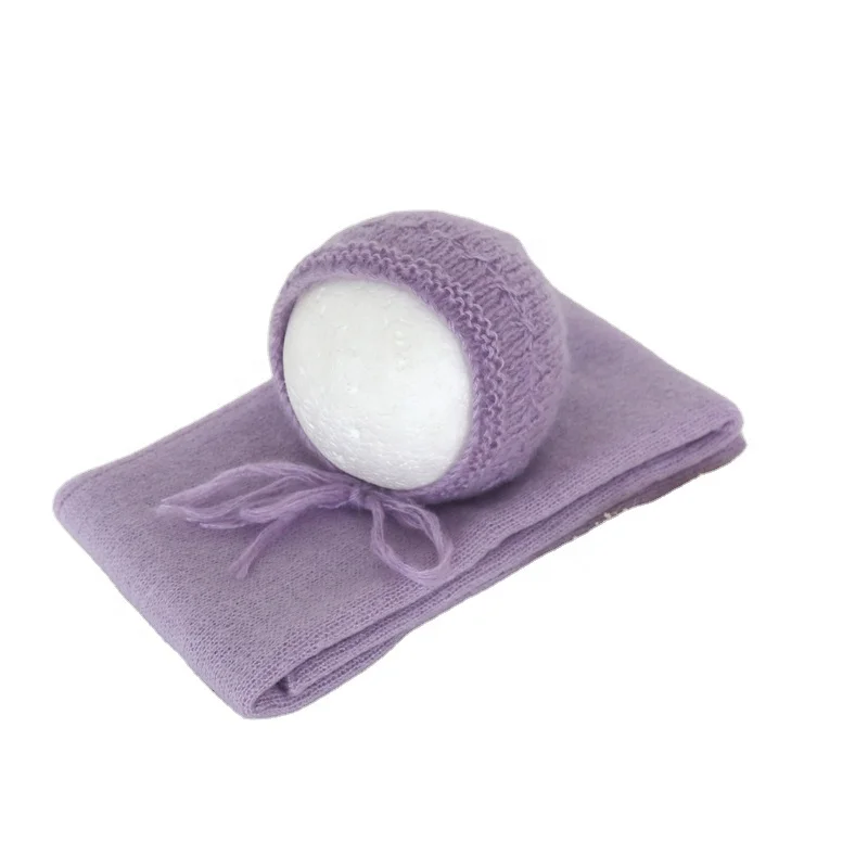 Four Side Wrap And Bonnet Photography Props Baby Stretch  knit Wrap Whit Hat Newborn Shoot Props