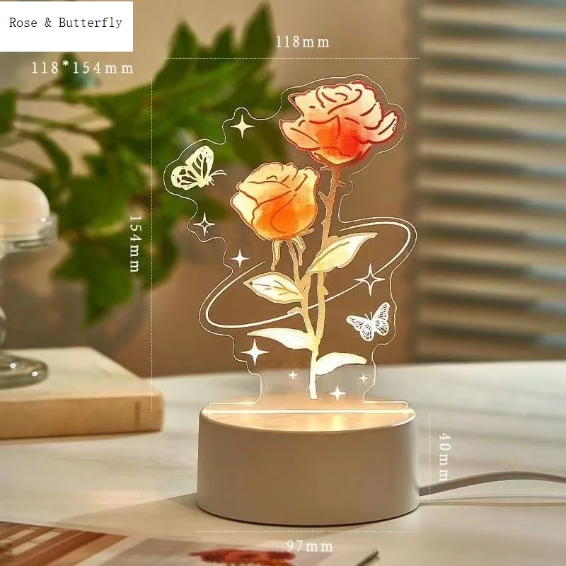 Top Seller 3D Acrylic Rose Tulip Lily of Valley Flower Decorative Table Night Light For Christmas Wedding Holiday Party Gift
