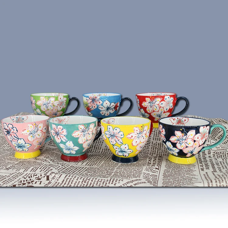 Оптовая продажа, ручная роспись, цветы, латте, капучино, чай, молоко, какао, керамическая кружка, большая кофейная кружка, большая кофейная чашка
