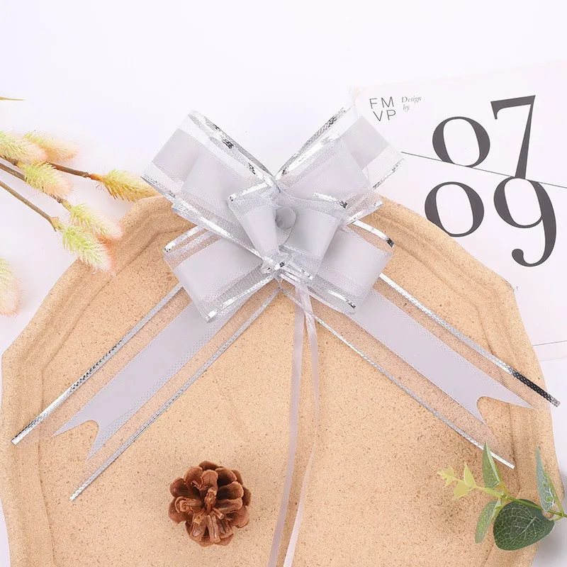 Wholesale Products Snow Yarn Organza Material Gift Wrap Decoration Ribbon Suitable Christmas Red  Pull Bow