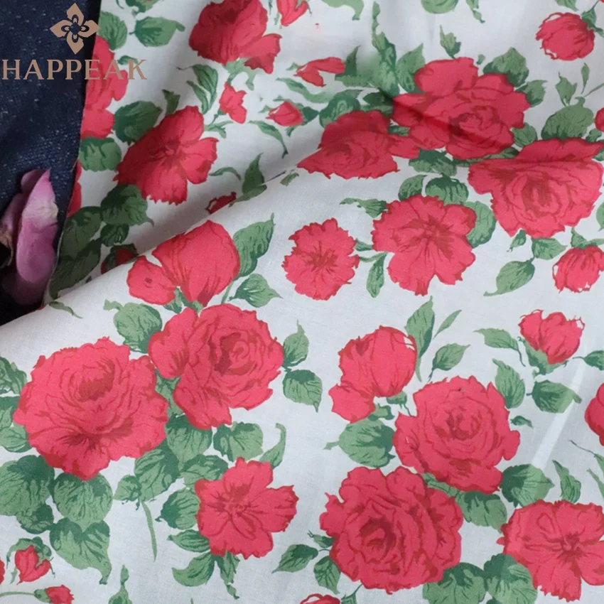 HAPPEAK Best Selling 100% Cotton Floral Fabric Red Roses Print Tana Lawn Liberty London Fabric for Dress