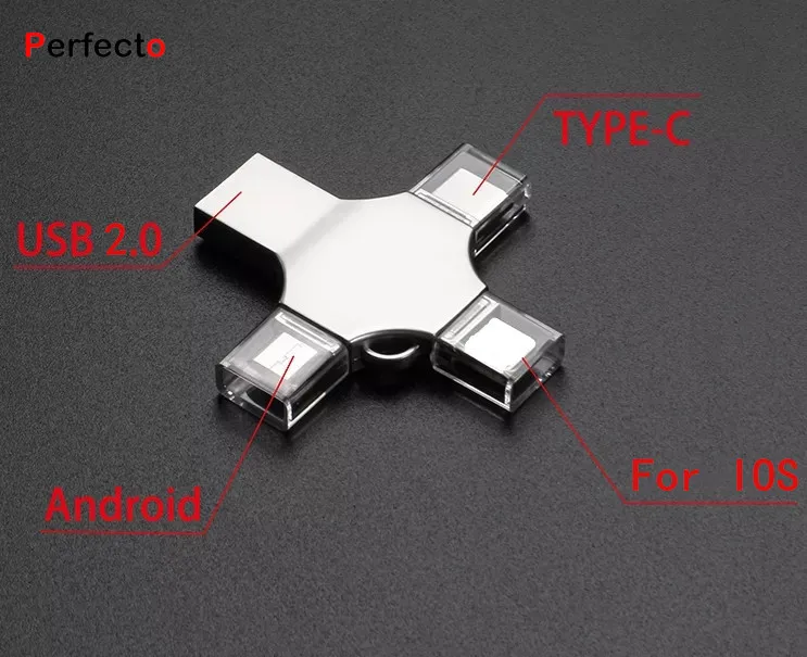 Free logo USB 3.0 4 in 1 USB Flash Drive 64GB For iPhone iOS Android PC Type C OTG U Disk with Box