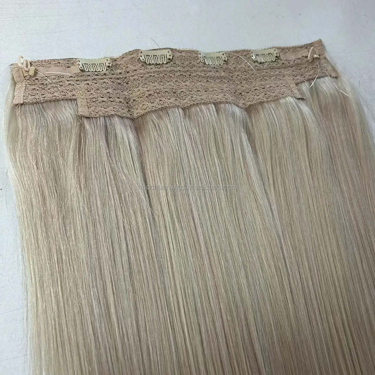 QICAI Best Selling 100% Human Hair Invisible Wire One Piece Clip In Human Hair Extensions With Fish Line