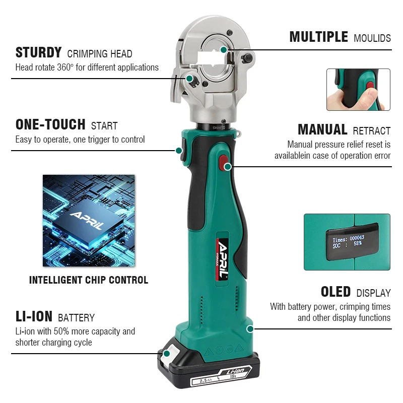 Hydraulic Battery Cable Lug Crimping Tools Battery Powered Copper Press Tool PA-300