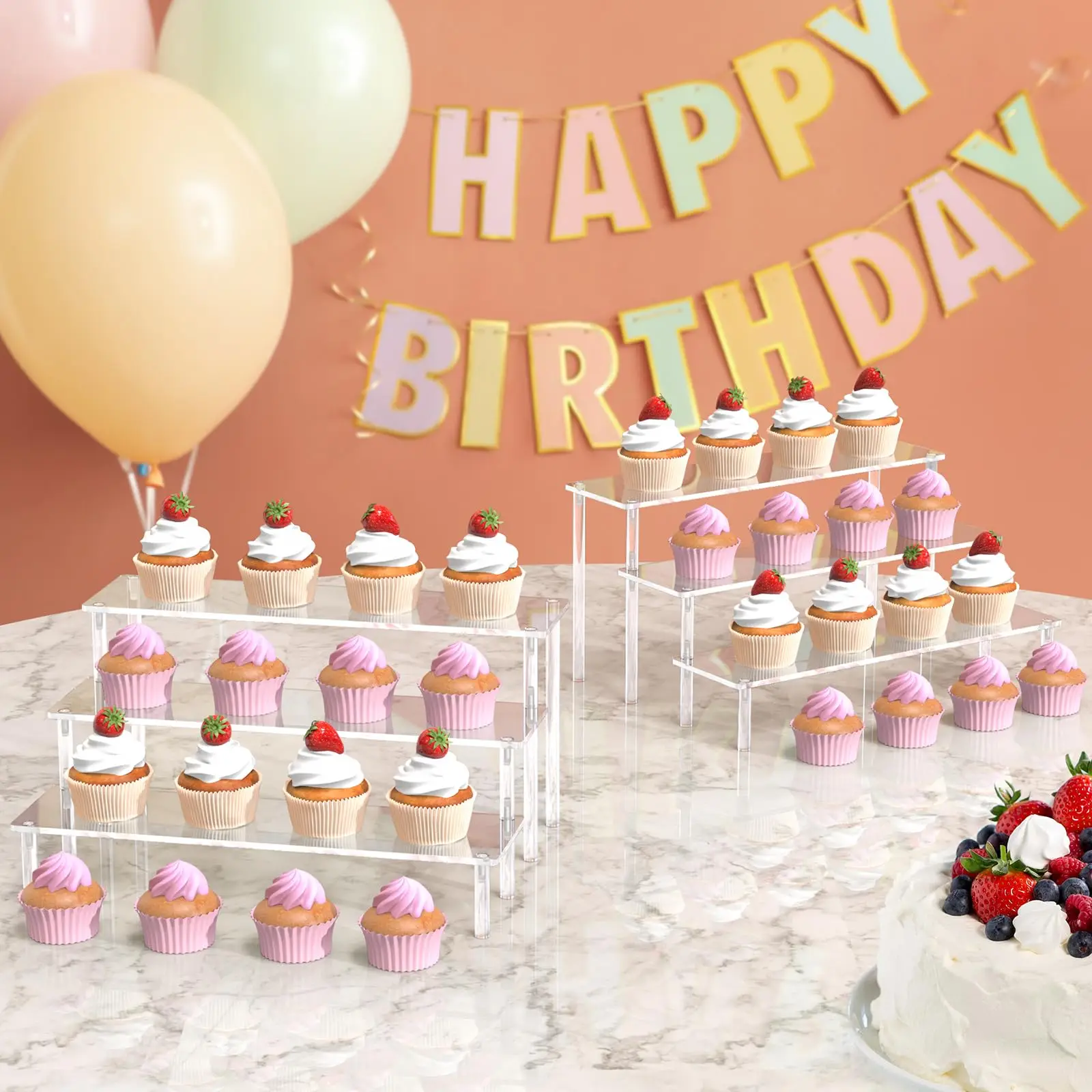 Custom 3 Tier Perfume Organizer Stand Clear Cupcake Stand Holder Large Acrylic Display Risers For Figures