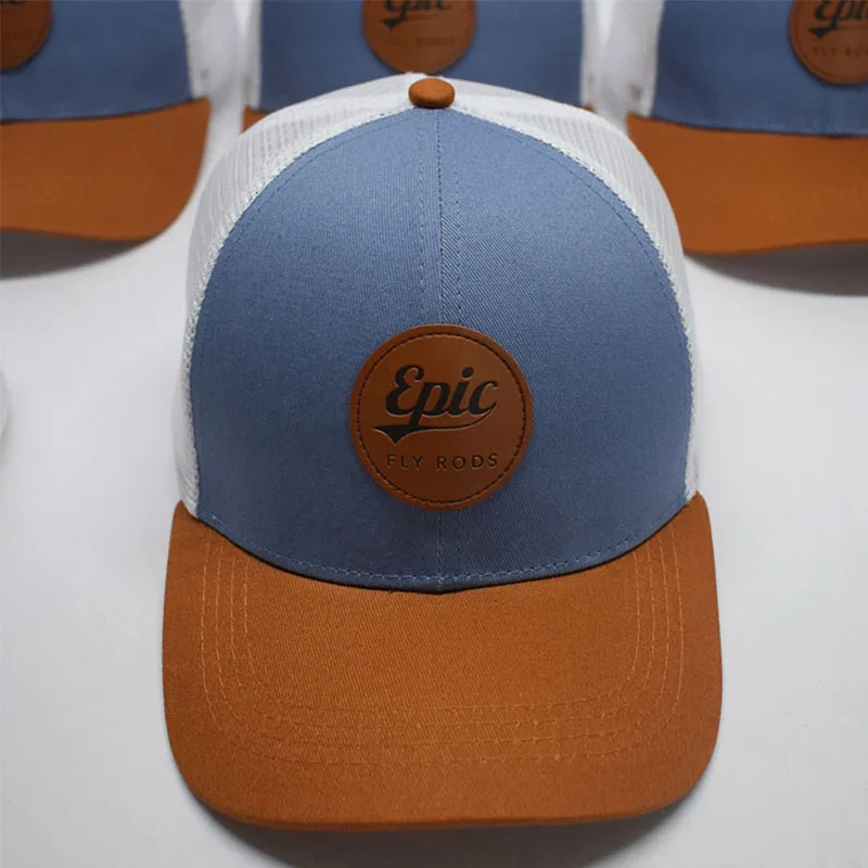 High Quality Mesh Cap Embroidery Leather Patch  Logo 6 Panel Baseball Trucker Cap Custom 112 Gorras Mesh Snap Back Trucker Hats