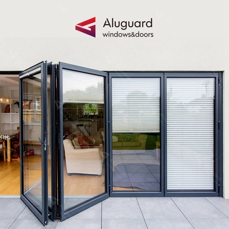 balcony aluminium sliding folding glass doors  bi fold aluminum profile bulletproof laminated glass bifold door folding patio