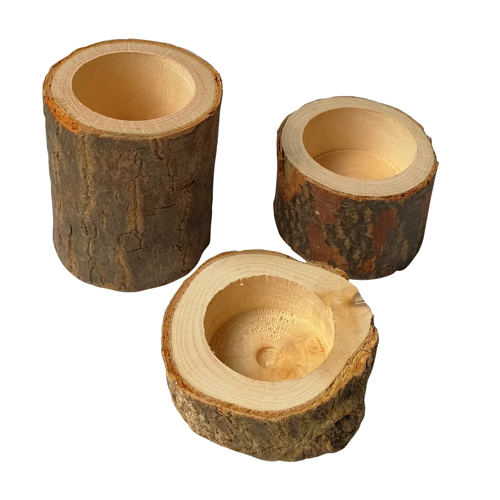
Wholesale Handmade Creative Home Decoration Wooden Small Flowerpot Pure Hand Wood Crafts 