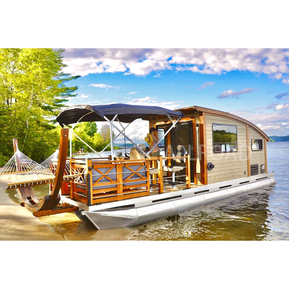30FT Floating House Boat Aluminum Pontoon Houseboat On The Water
