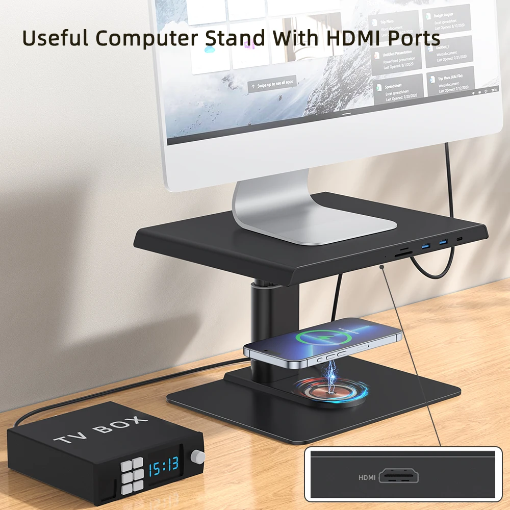 Настольный органайзер для хранения с USB-3 0 концентратором и беспроводным зарядным устройством металлическая подставка монитора ноутбука