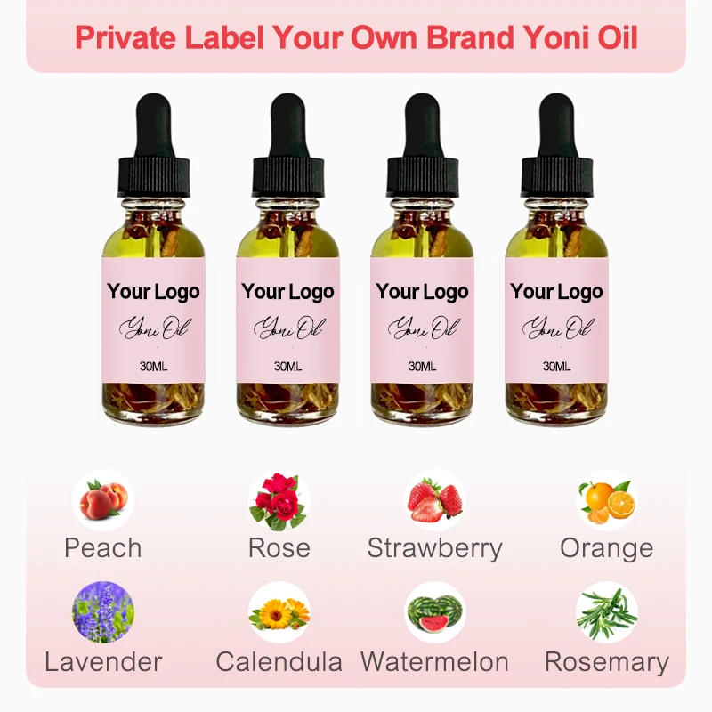 Wholesale Private Label Yoni Products Vaginal  Yoni Oil Natural Peach Mink Strawberry Scented Dropper Bottle Yoni Essential Oil