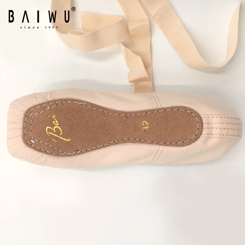 116131008 Baiwu Synthetic Leather Full Sole Cotton Soft Pink Training Performance Dance Shoe For Women Girls Pointe Ballet Shoes