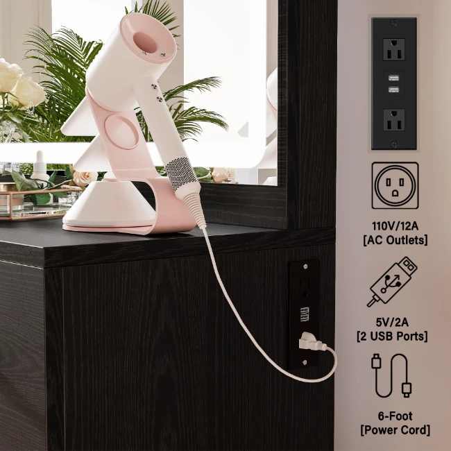 HZT-12 Vanity Makeup Desk Set with LED Lighted Mirror Bedroom Vanities Table with Stool Black