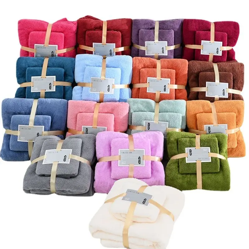 Wholesale Towel Set Super Soft Easy Dry Multicolor Household Bath Towel Microfiber Coral Fleece Shower 2pcs Towel Set