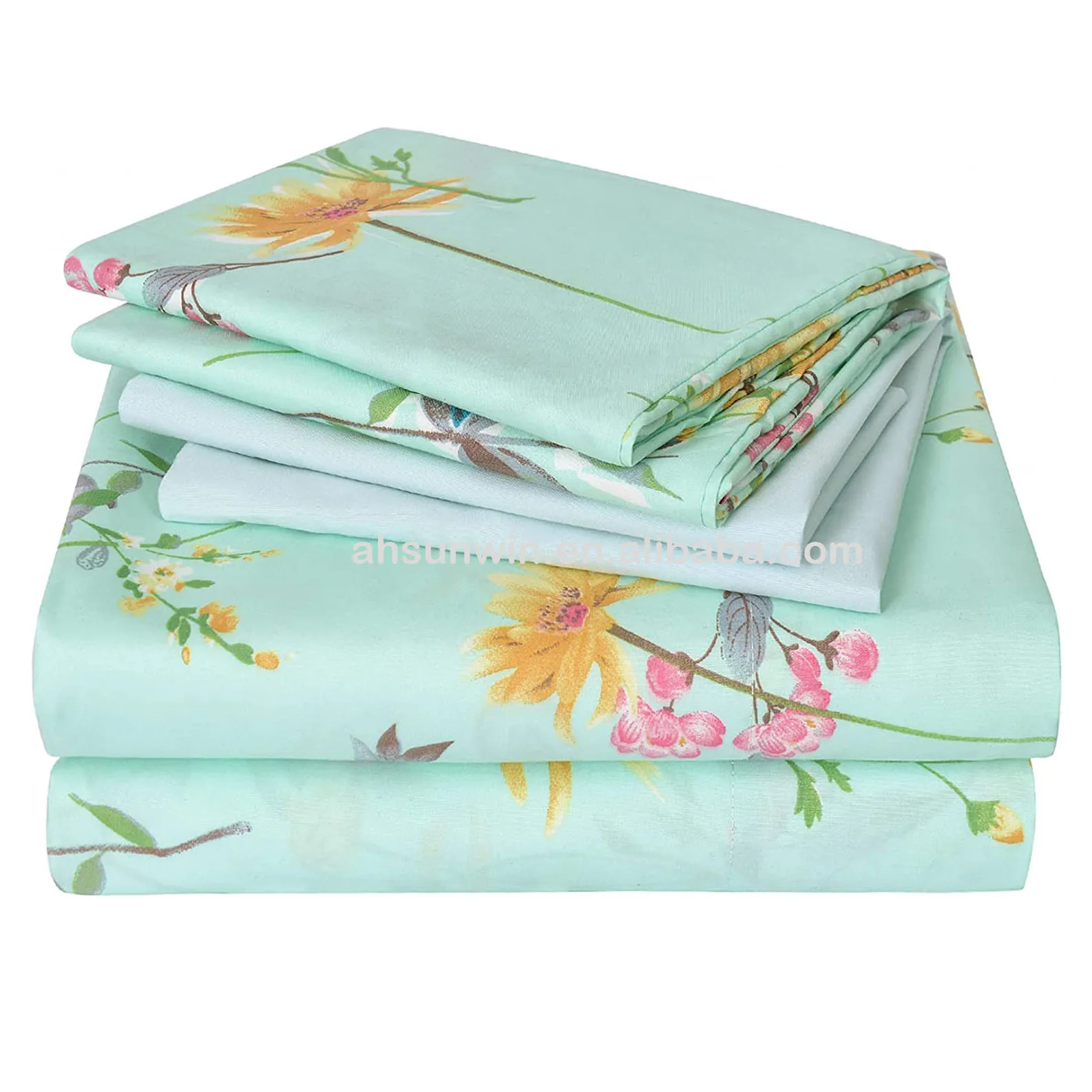 6 Piece Bed Sheet Sets Soft Custom Botanical Printed Microfiber Sheets with 4 Pillowcases Deep Pocket