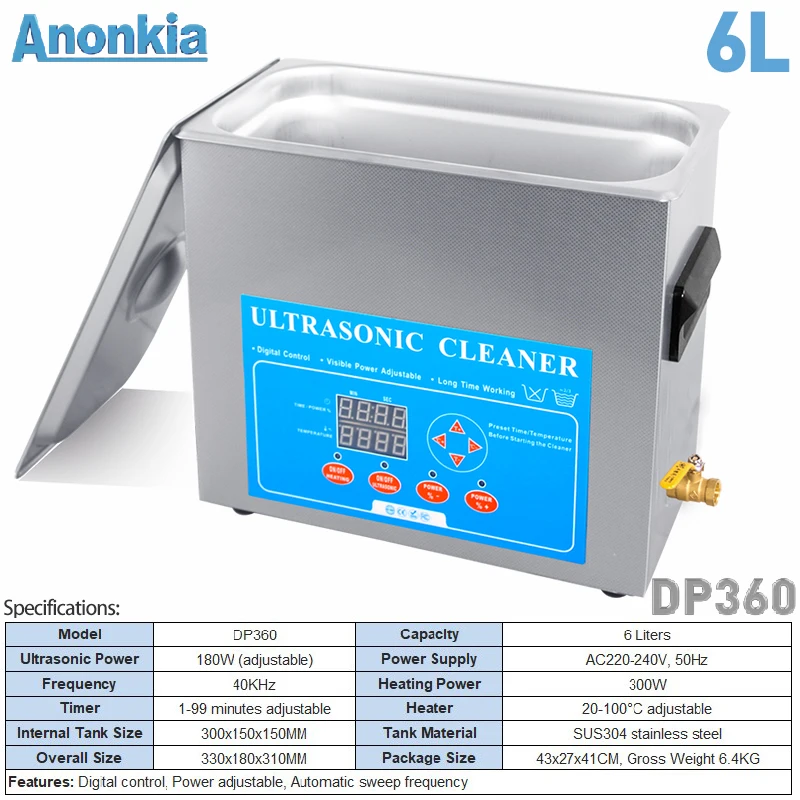 6L Ultrasonic Cleaning Machine Stainless Steel Ultra Sonic Water Bath Sweep Ultrasonic Cleaner