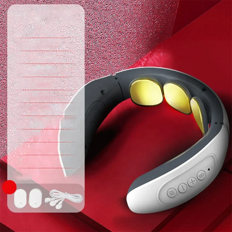 Health Care Micro Current Pain Relief Electric Pulse Heat Ems Intelligent USB Rechargeable Neck Massager