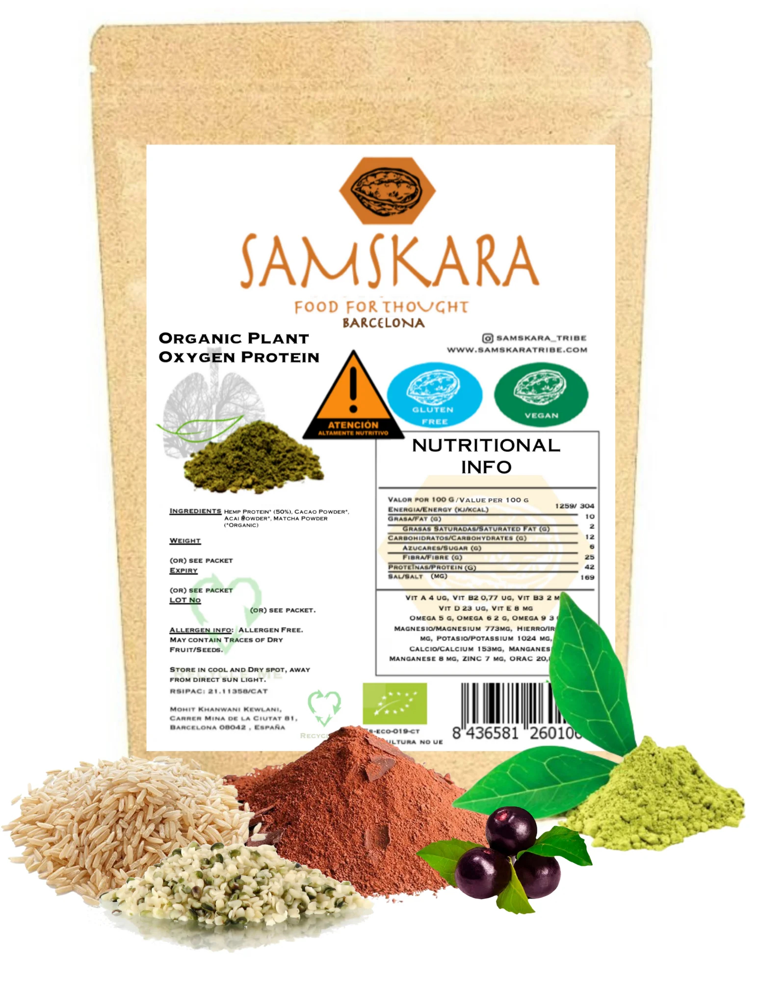 
Samskara Private Label Best Biodegradable Packaging Hemp Acai Cacao Carob Matcha Stevia Mixing Oxygen Vegan Protein 