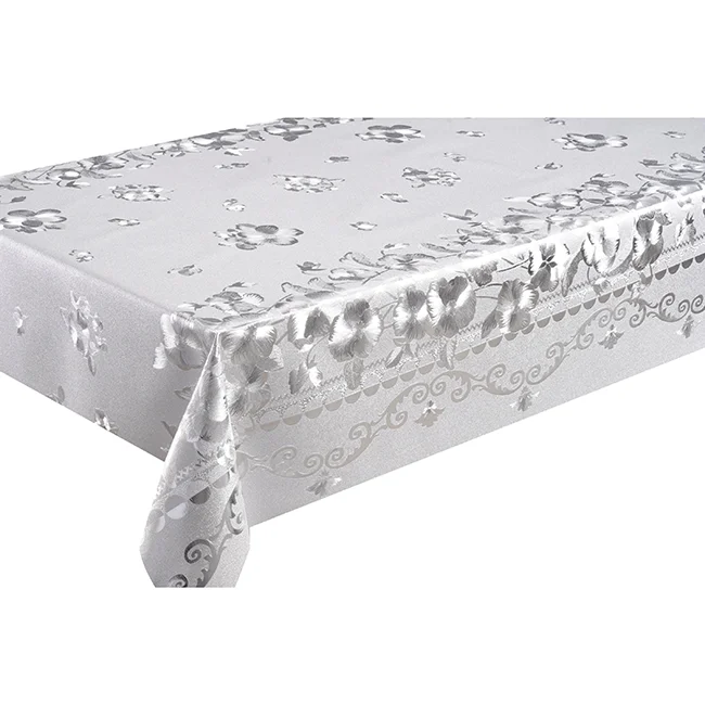 Solid color embossed table cover Gold or silver table cloth plastic roll Polyester PVC Table Cloth