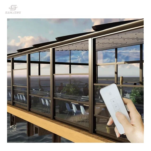 Remote controlled motorized Vertical sliding guillotine aluminum window for glass balcony