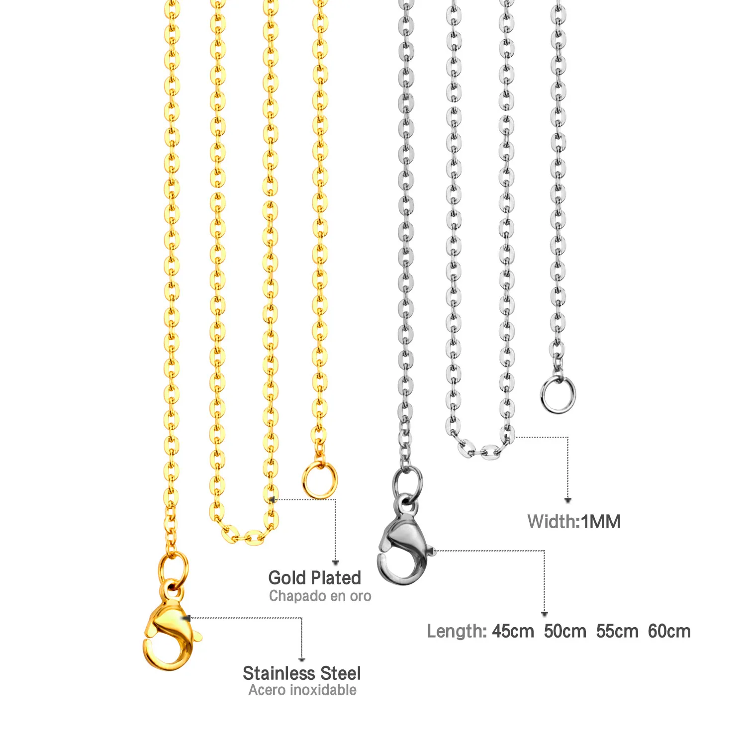 Cheap Price Stainless steel O shaped necklace chain Width 1.0 Silver gold Rose gold Black chain necklace for Jewelry making